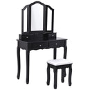 Makeup Table Stool Set Tri Folding Mirror Vanity  Black