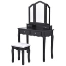 Makeup Table Stool Set Tri Folding Mirror Vanity  Black