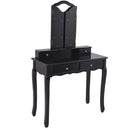 Makeup Table Stool Set Tri Folding Mirror Vanity  Black