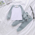 Children\'s Clothing Knitted Pit Stripe Contrast Color Blouse Long Sleeves Trousers Two-piece Suit