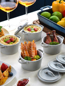 4-Piece 300ML Small Ceramic Ramekins Baking Plate Dish with Lid