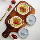 4-Piece 300ML Small Ceramic Ramekins Baking Plate Dish with Lid