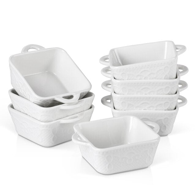 4/8-Piece 305ML Ceramic White Porcelain Bake Plate Pans Set