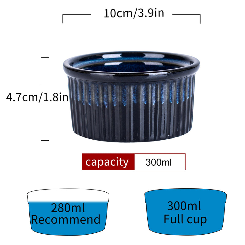 6-Piece 300ML Blue Ceramic Ramekins Baking Cup for Souffle,Creme