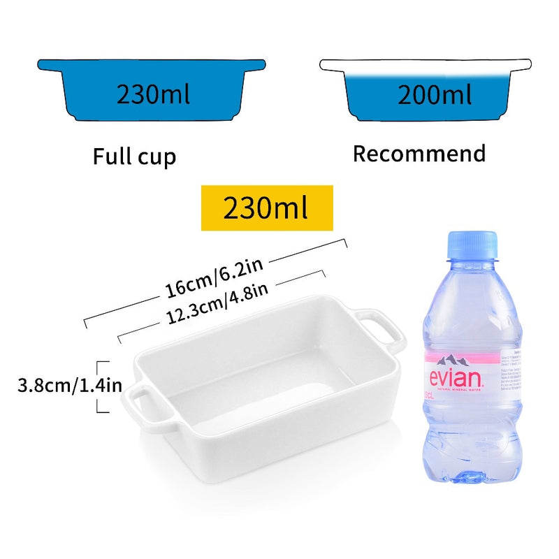 4/8-Piece 230ML White Porcelain Shallow Rectangular Baking Dish