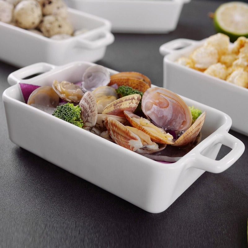 4/8-Piece 230ML White Porcelain Shallow Rectangular Baking Dish