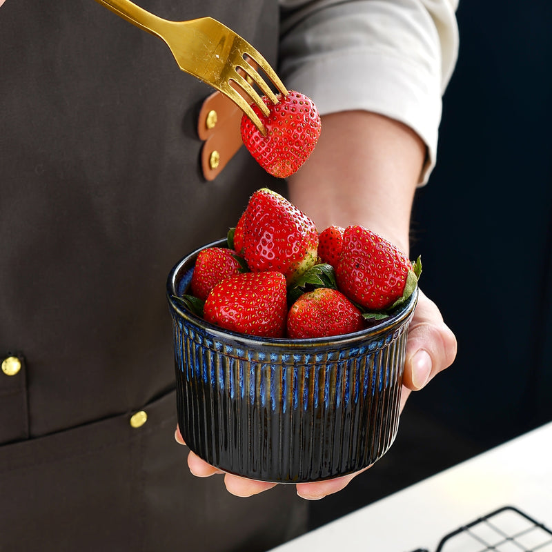 6-Piece 300ML Blue Porcelain Ramekins Baking Cup for Souffle,Creme