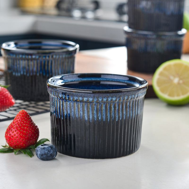 6-Piece 300ML Blue Porcelain Ramekins Baking Cup for Souffle,Creme
