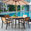 5PCS Patio Dining Chair Set Acacia Wood Round Table w/Umbrella Hole Garden Deck