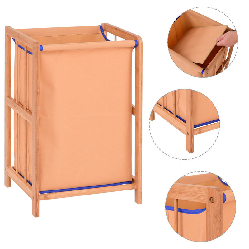 Bamboo Frame Laundry Hamper Durable Cloth Bag Clothes Storage Basket Bin