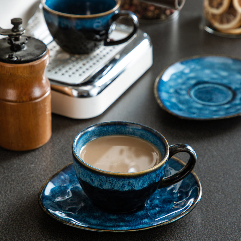 Starry Blue Ceramic Coffee Cup and Saucer Set Blue Kiln Change Glaze  Tea Cup&Saucer