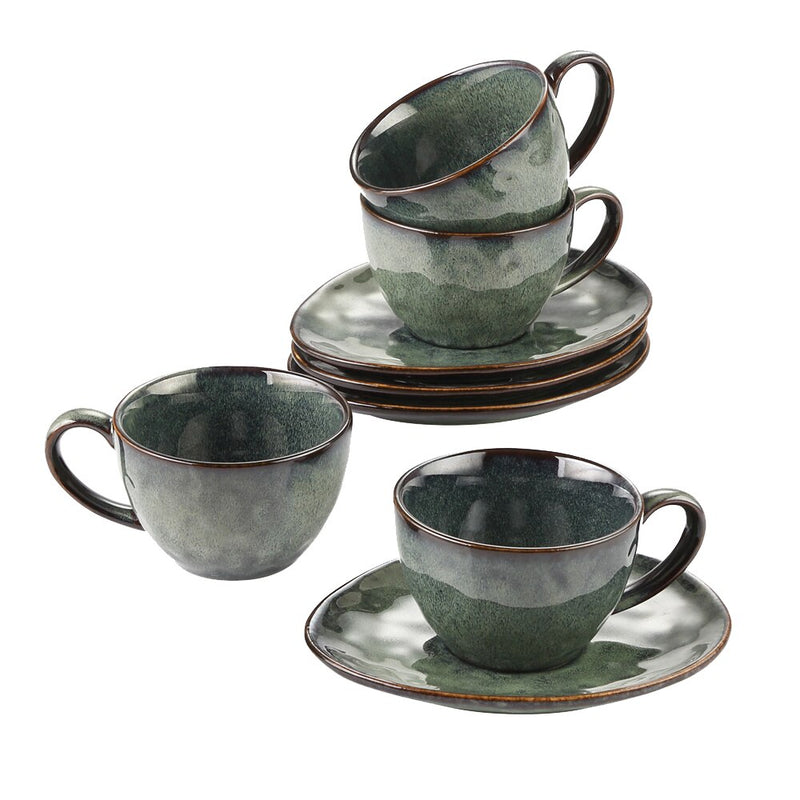 Starry Green Ceramic Coffee Cup and Saucer Set Stoneware