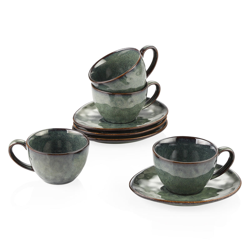 Starry Green Ceramic Coffee Cup and Saucer Set Stoneware
