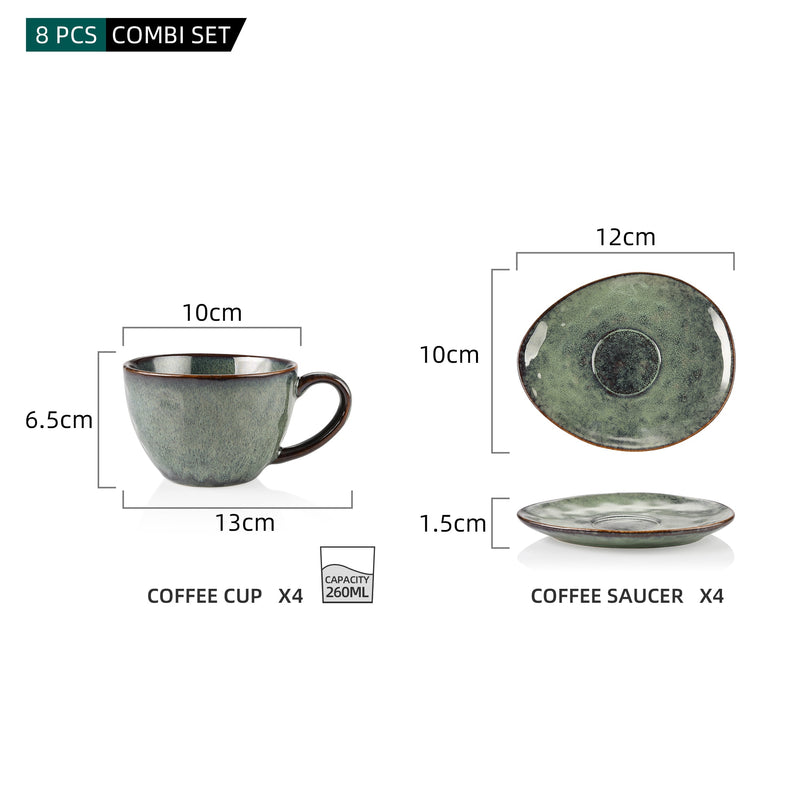 Starry Green Ceramic Coffee Cup and Saucer Set Stoneware