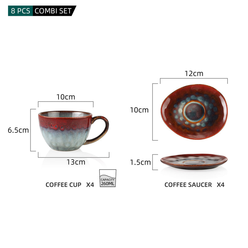 Starry Red Ceramic Coffee Cup and Saucer Set Stoneware