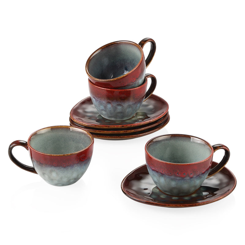 Starry Red Ceramic Coffee Cup and Saucer Set Stoneware