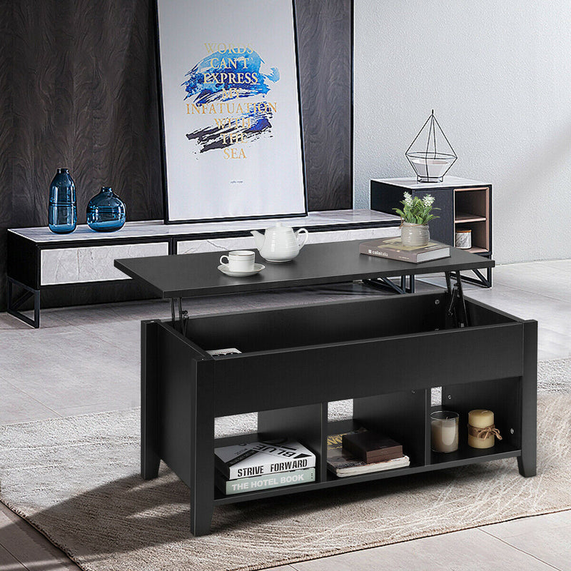 Lift Top Coffee Table w/ Storage Compartment Shelf Living Room Black/Retro