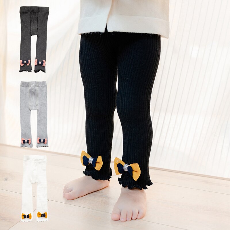 Autumn Winter Kids Girls Knitted Leggings Children Bowknot Design Legging Pant Hot