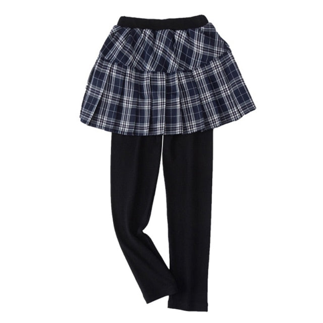Autumn Baby Kids Leggings Girl Toddler Plaid Pattern Skirt Pants Fake 2 Piece Skinny Long Bottom