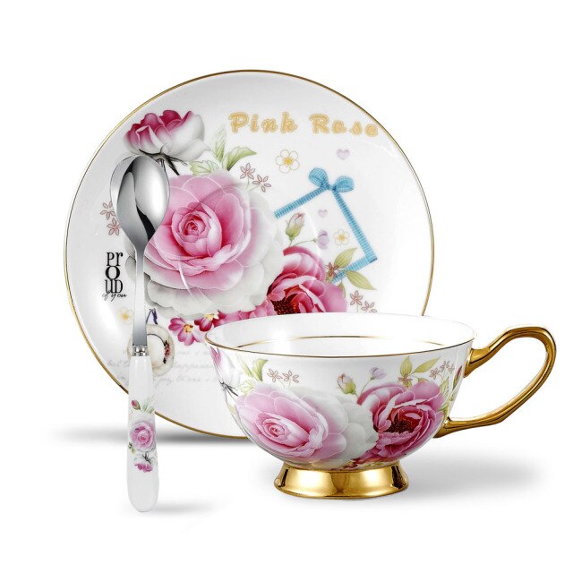 Camellia Pattern European Style Bone China Porcelain High Grade Tea Cup Set