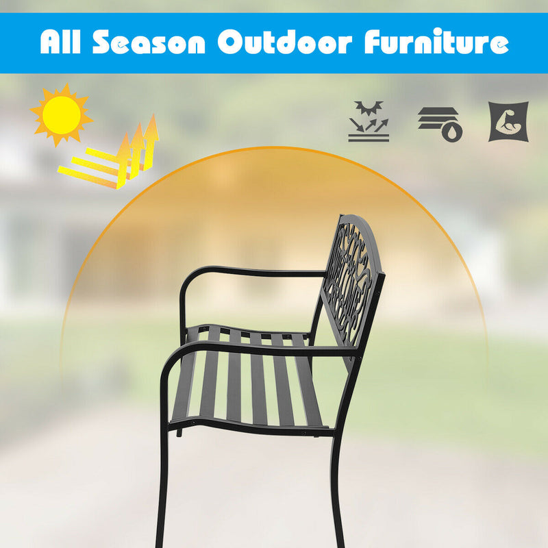 Garden Bench Park Yard Outdoor Furniture Steel Frame Porch Path Loveseat Chair OP70411