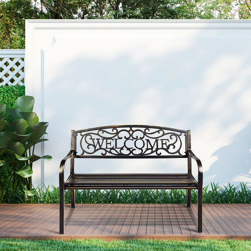 Garden Bench Park Yard Outdoor Furniture Steel Frame Porch Path Loveseat Chair OP70411