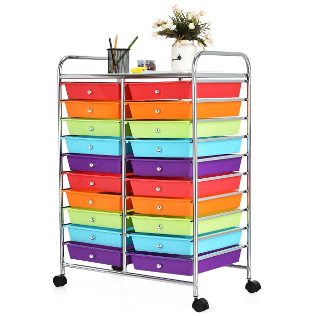 20 Drawers Modern Storage Rolling Cart Scrapbook Paper Studio Organizer Black/Clear/Yellow/Multicolor/Rainbow