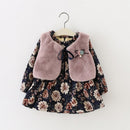 Baby Girls Winter Dress Coats Princess Fur Vest with Long Sleeve Floral Fleece Dress