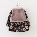 Baby Girls Winter Dress Coats Princess Fur Vest with Long Sleeve Floral Fleece Dress