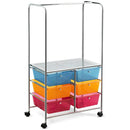 6 Drawer Rolling Storage Cart w/Hanging Bar Office School Organizer HW65858