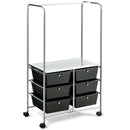 6 Drawer Rolling Storage Cart w/Hanging Bar Office School Organizer HW65858