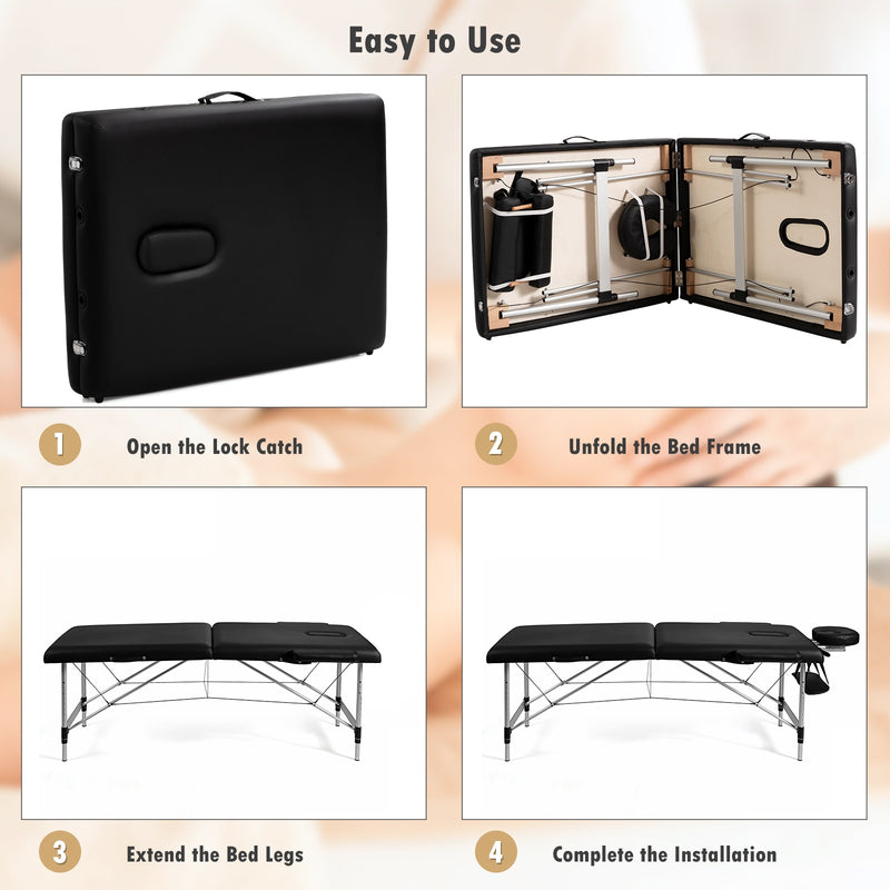 84"L Portable Massage Table Adjustable Facial Salon Spa Bed w/ Carry Case White/Black