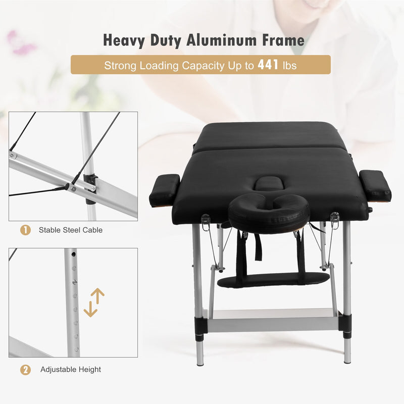 84"L Portable Massage Table Adjustable Facial Salon Spa Bed w/ Carry Case White/Black