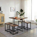 5pcs Dining Set Compact Dining Table and 4 Stools Metal Frame Nature/Walnut