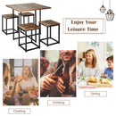 5pcs Dining Set Compact Dining Table and 4 Stools Metal Frame Nature/Walnut