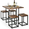 5pcs Dining Set Compact Dining Table and 4 Stools Metal Frame Nature/Walnut