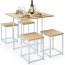 5pcs Dining Set Compact Dining Table and 4 Stools Metal Frame Nature/Walnut
