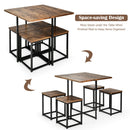 5pcs Dining Set Compact Dining Table and 4 Stools Metal Frame Nature/Walnut