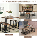 5pcs Dining Set Compact Dining Table and 4 Stools Metal Frame Nature/Walnut