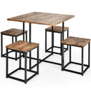 5pcs Dining Set Compact Dining Table and 4 Stools Metal Frame Nature/Walnut