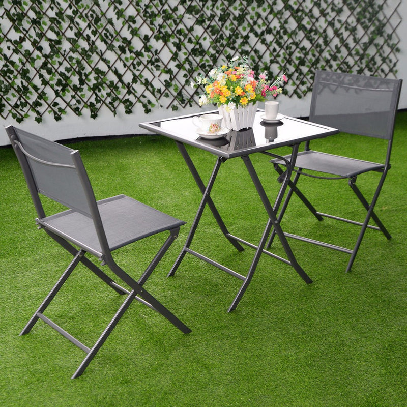 3 Pcs Bistro Set Garden Backyard Table Chairs Outdoor Patio Furniture Folding   HW51582