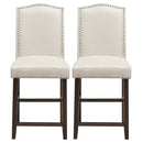 Set of 2 Fabric Barstools Nail Head Trim Counter Height Dining Side Chairs Beige/Grey