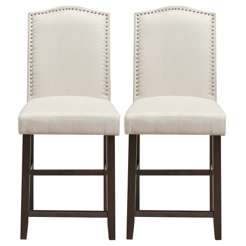 Set of 2 Fabric Barstools Nail Head Trim Counter Height Dining Side Chairs Beige/Grey