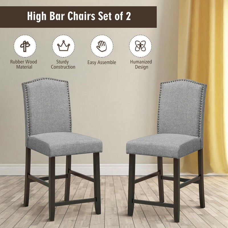 Set of 2 Fabric Barstools Nail Head Trim Counter Height Dining Side Chairs Beige/Grey