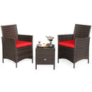 3PCS Patio Rattan Furniture Set Cushioned Sofa Glass Tabletop Deck Red/Blue  HW67050