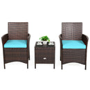 3PCS Patio Rattan Furniture Set Cushioned Sofa Glass Tabletop Deck Red/Blue  HW67050