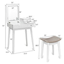 Dressing Table Set Flip Mirror Desk Furniture Stool W/ 2 Drawer White HW65961