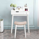 Dressing Table Set Flip Mirror Desk Furniture Stool W/ 2 Drawer White HW65961