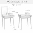 Dressing Table Set Flip Mirror Desk Furniture Stool W/ 2 Drawer White HW65961