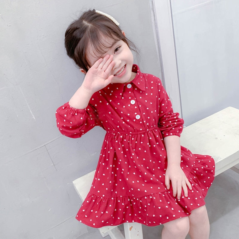 Autumn Casual Baby Girls Dot Print Long Sleeve Dress Kids Toddler Party Princess Dress Colourful